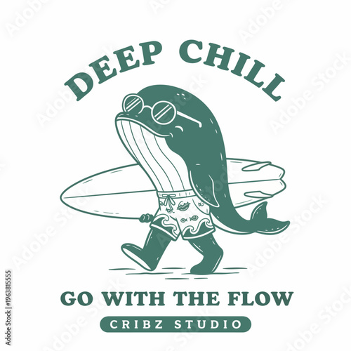 Whale wearing sunglasses and shorts.