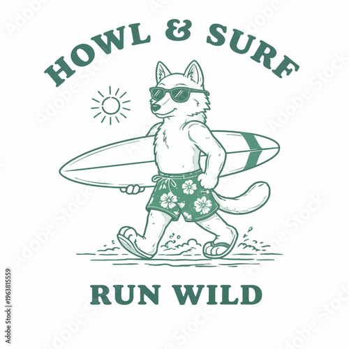 Wolf wearing sunglasses and shorts.