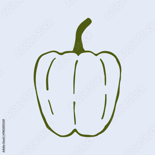 Hand drawn vector illustration of a fresh bell pepper. This minimalist line art vegetable graphic is perfect for healthy recipe blogs and organic farm market branding