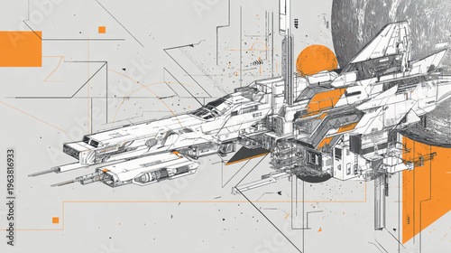 Futuristic Spaceship Soaring Through Space With Orange Accents For Sci-Fi Concepts