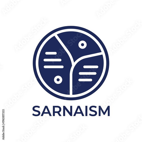 Dark blue sarnaism logo with white accents on a simple white background