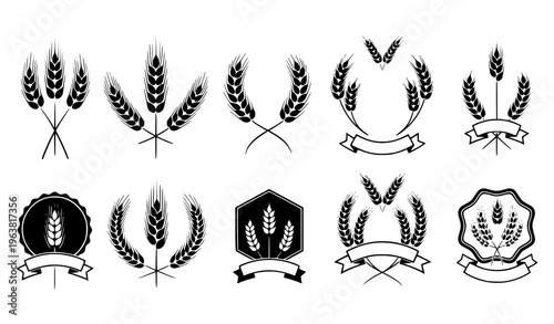  wheat, grain, laurel, wreath, agriculture, harvest, farm, cereal, crop, ear, barley, rye, plant, nature, organic, food, farming, badge, emblem, label, rustic, natural, field, bakery, bread, eco, icon