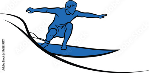 Vector Illustration of a Surfer Riding a Wave for Water Sports, Surfing, and Adventure Design Projects