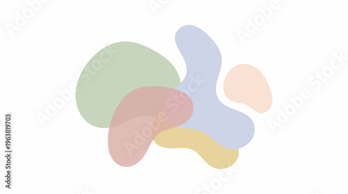 Abstract color blobs in soft pastel shapes on white background for graphic design and art projects.