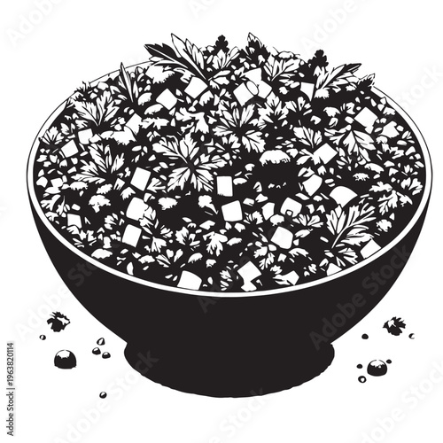 Black Tabbouleh Silhouette Vector, High Quality Illustration on White Background