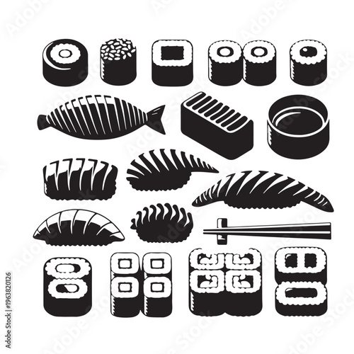 Black Sushi Rolls Silhouette Vector, High Quality Illustration on White Background