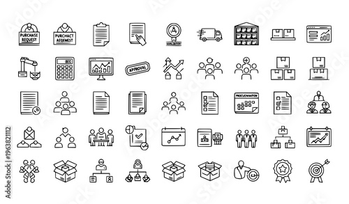 Procurement Management Outline Icons Set Editable Stroke Purchasing Supply Chain Business Vector