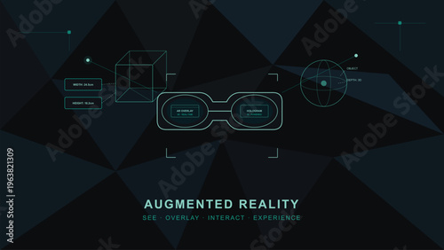 An abstract digital illustration representing augmented reality technology with geometric shapes
