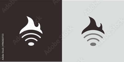 Creative logo design featuring a flame and wifi symbol.