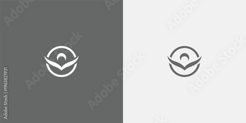 Minimalist logo design featuring a circle and abstract wings.
