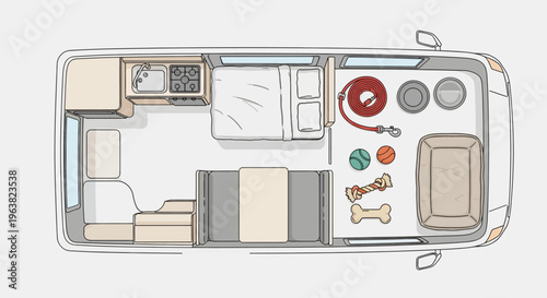 Camper Van Interior with Dog Accessories