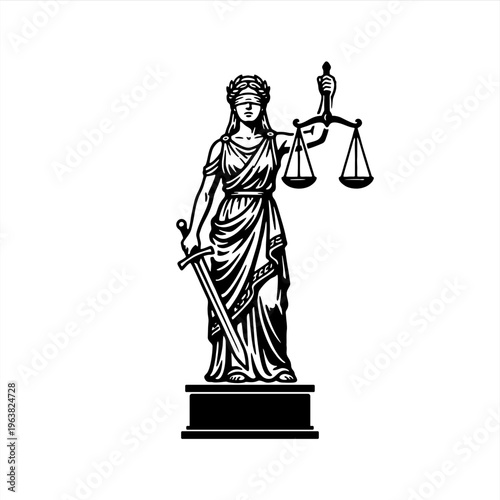 simple stencil vector engraved illustration lady of justice