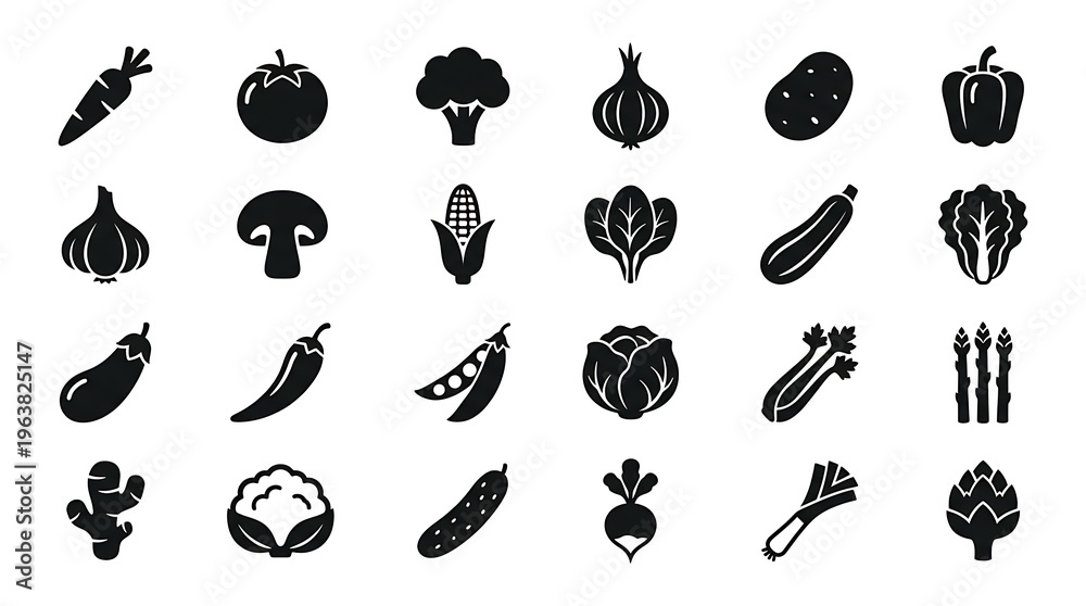Fototapeta premium Vegetable icons on white background.