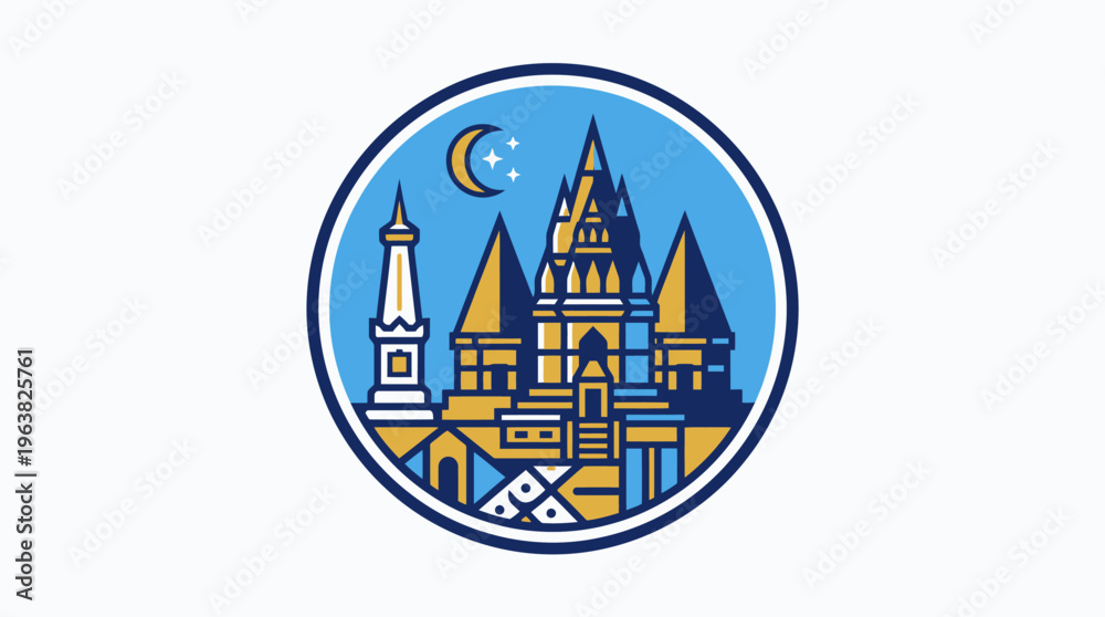 Fototapeta premium Stylized Castle Icon With Moon and Stars