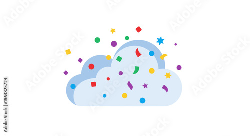 Cloud With Falling Confetti Elements