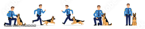 Police officer and german shepherd dog in action