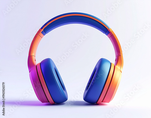 Dynamic 3D Rendered Headphones with Vibrant Orange and Blue Hues, Showcasing a Modern Audio Experience and Sleek Design in a Minimal Setting