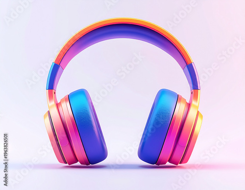 Vibrant 3D rendered headphones with a stylish gradient color scheme, perfect for modern audio, music, and technology-themed designs