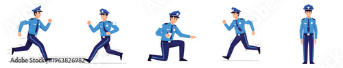 Police officer in various action poses with transparent background