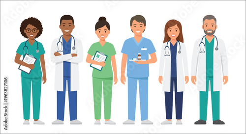 Diverse group of healthcare professionals smiling at the viewer