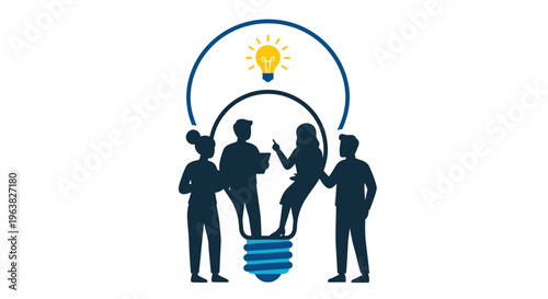 Team collaboration generating ideas symbolized by a bright lightbulb