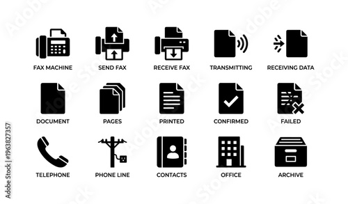 Communication and office icons: fax, documents, phones