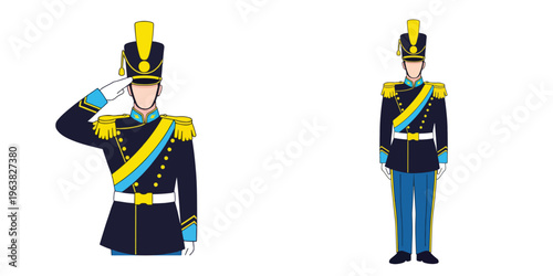 Military guard saluting with uniform and hat