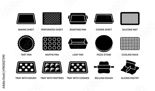 Baking tools and accessories: baking sheets, pans, pizza stone, rolling and slicing dough
