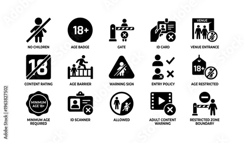 Icon set depicting age restrictions and access barriers