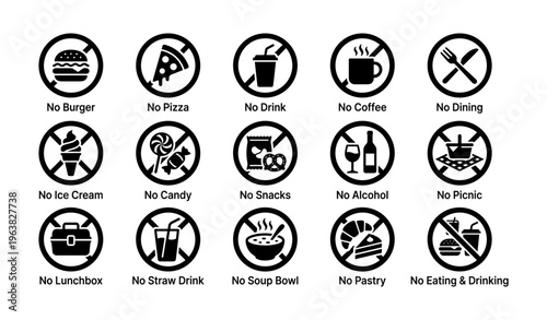No food and drink allowed: icons indicating restricted items and activities