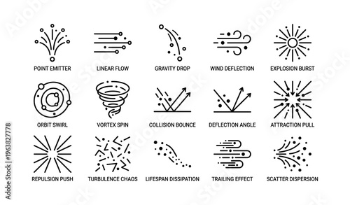 Abstract vector icons of physical concepts including emitter and vortex