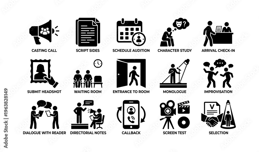Fototapeta premium Acting audition process: casting call, script, schedule, audition, study