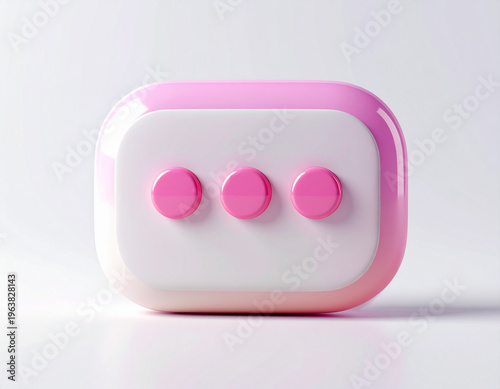 3D rendered minimalist icon representing conversation, chat, or communication with three dots on a clean white background, soft lighting