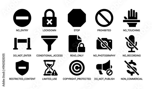 Diverse icon set representing security and access restrictions