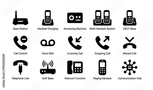 Telecommunication icons set with devices and call functions