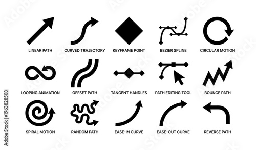 Vector icons of motion paths and animation tools