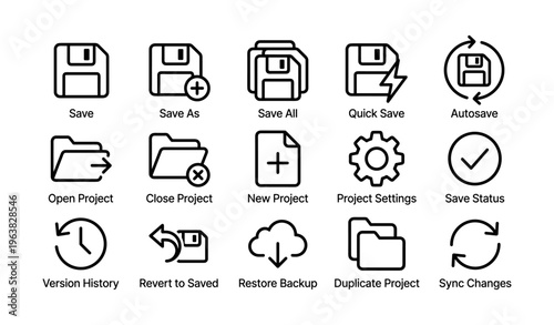 Icon set for file management and project configuration