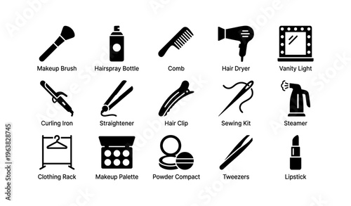 Silhouette of beauty and fashion tools for hair and makeup styling