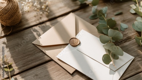 Handmade Wedding Invitation Suite with Natural Elements and Elegant Design