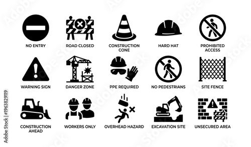 Construction safety signs and symbols for site security