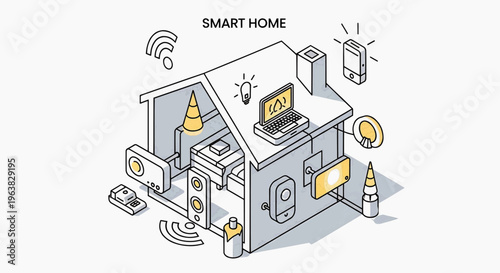 A smart home with various devices and gadgets connected to the internet