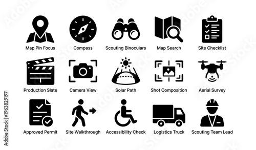 Icon set: navigation tools and planning equipment collection