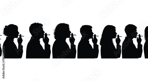 Seamless vector graphic illustration of diverse men and women smoking cigarettes in profile.