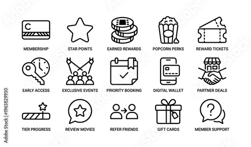 Loyalty program icons for membership rewards and benefits