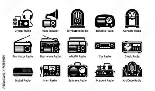 Retro radio icons: vintage designs from crystal to art deco styles