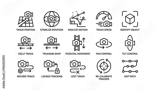 Camera tracking and motion stabilization icons for video production