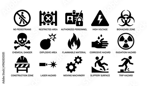 Warning icons for hazardous conditions and safety precautions