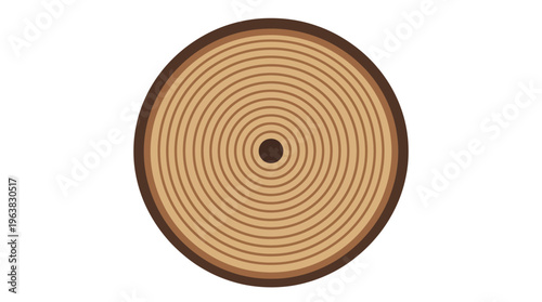 Minimal flat vector icon of tree cross section with concentric growth rings and center core detail, geometric precision

