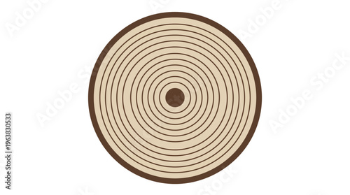 Minimal flat vector icon of tree cross section with concentric growth rings and center core detail, geometric precision

