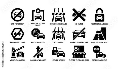 Road access prohibition signs collection – no entry, restricted vehicles, traffic control